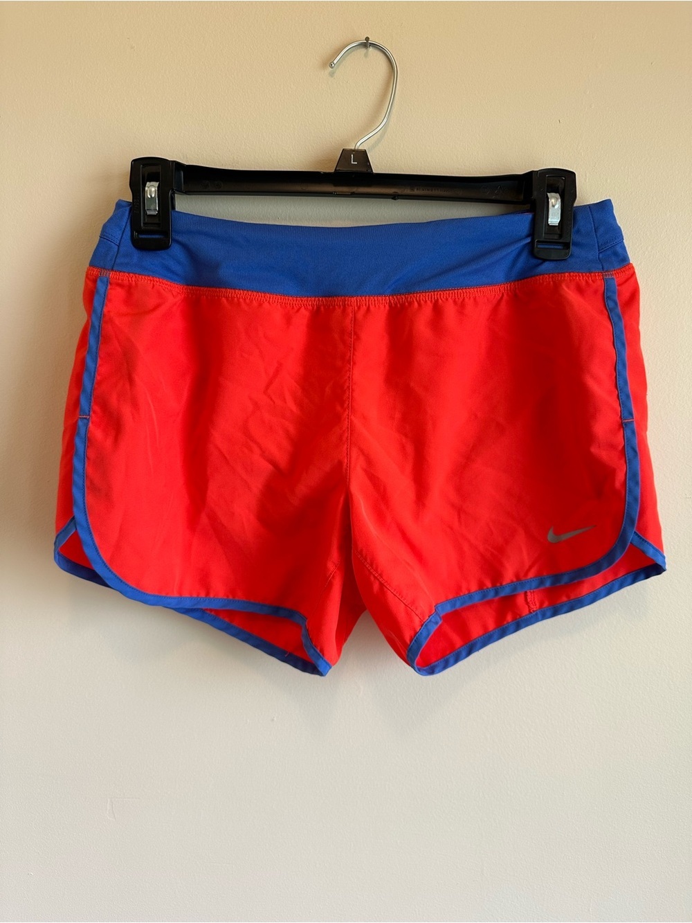 Nike Dry Fit Rival Running Shorts Max Orange Comet Blue Women’s L Brief Liner